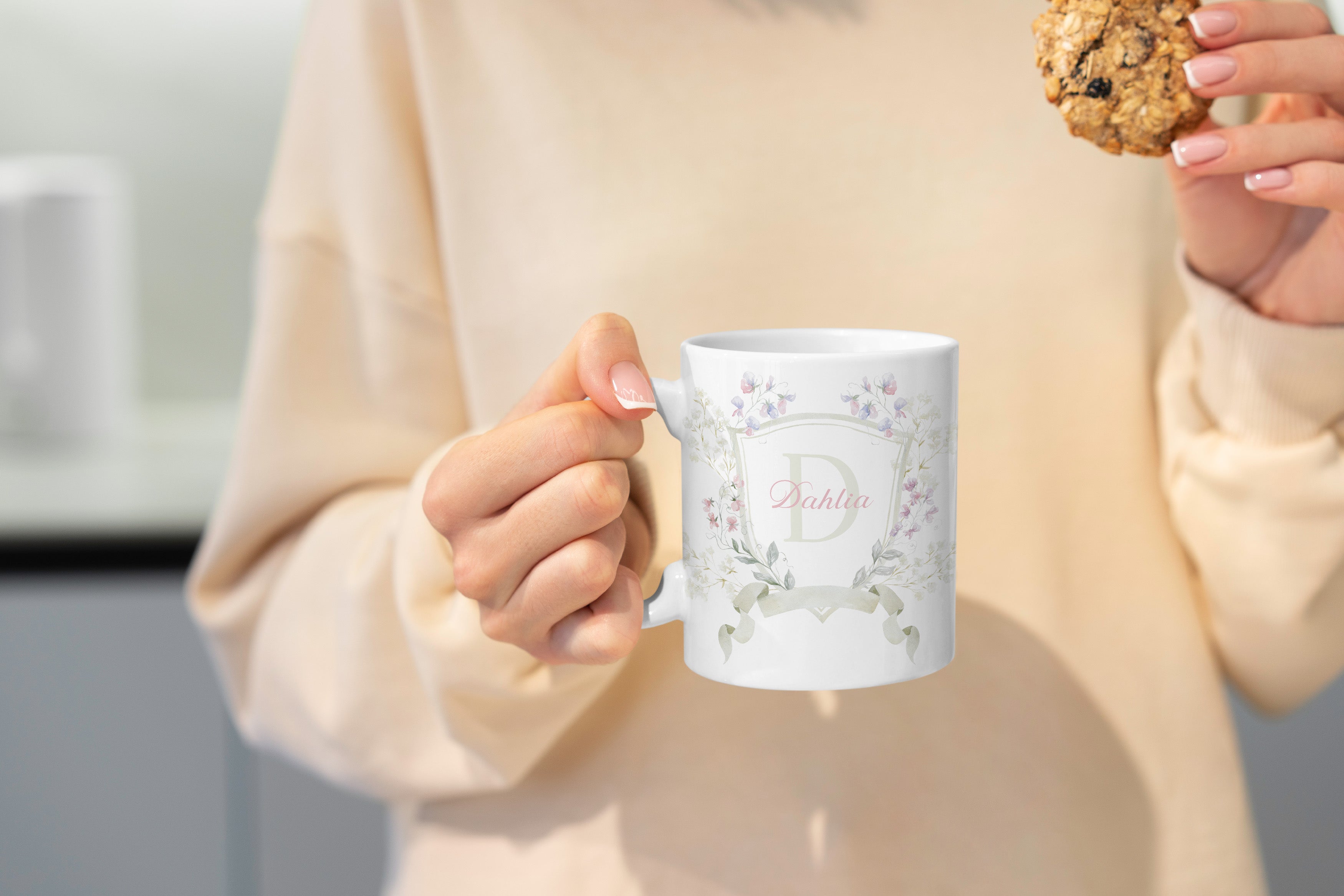 Custom Mug - Green Floral Crest